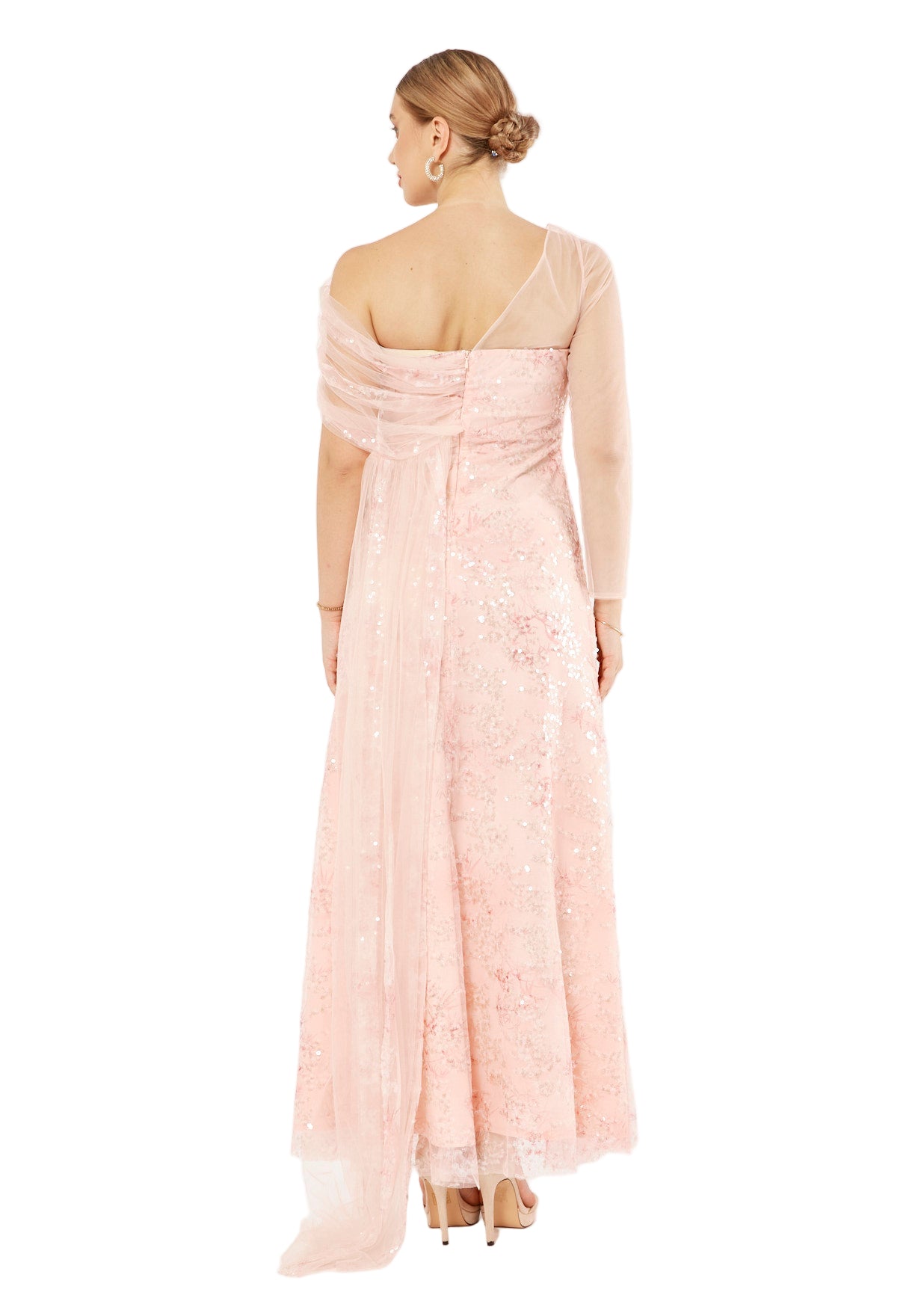 Sequin Mesh One-Shoulder Evening Gown