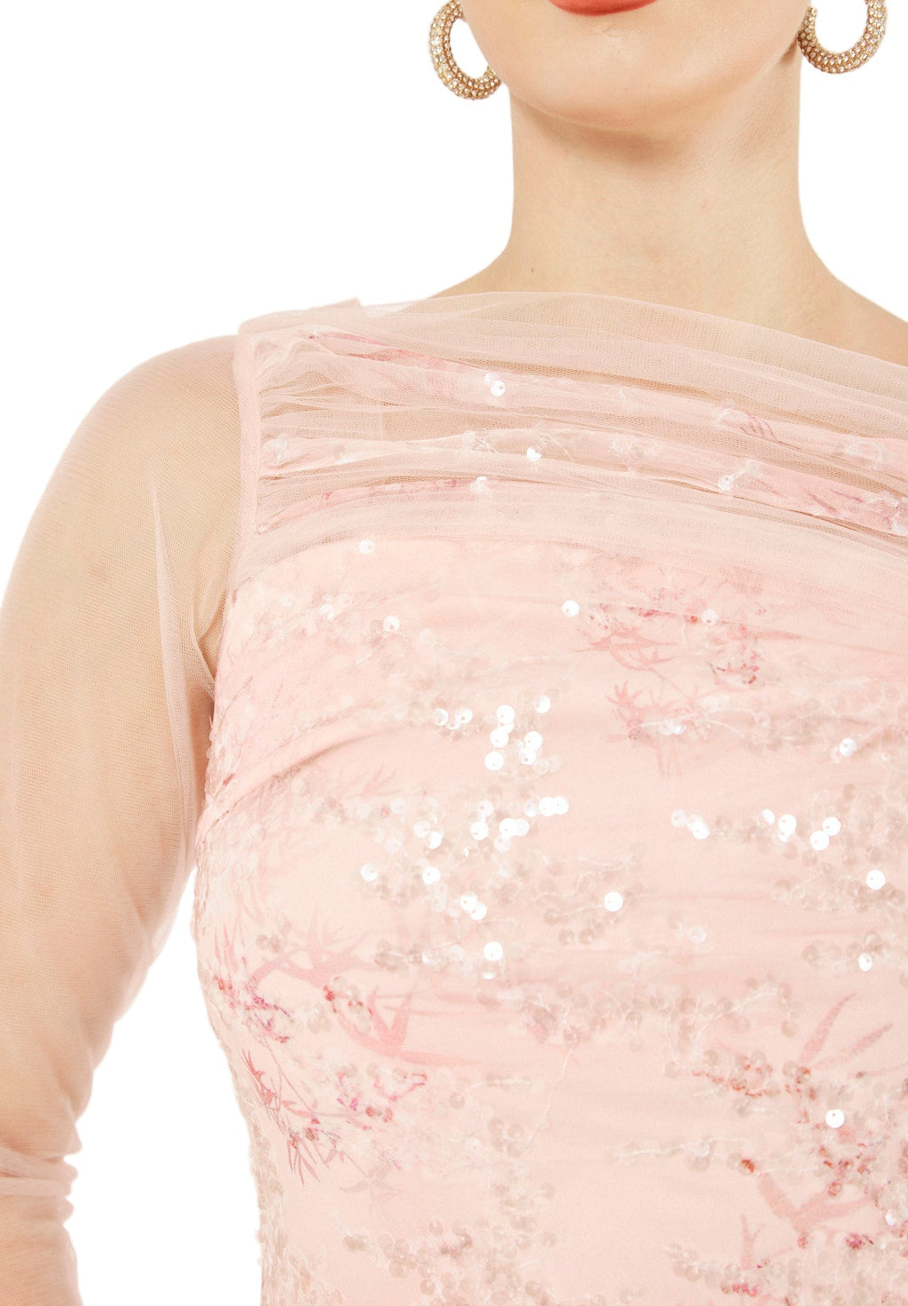 Sequin Mesh One-Shoulder Evening Gown