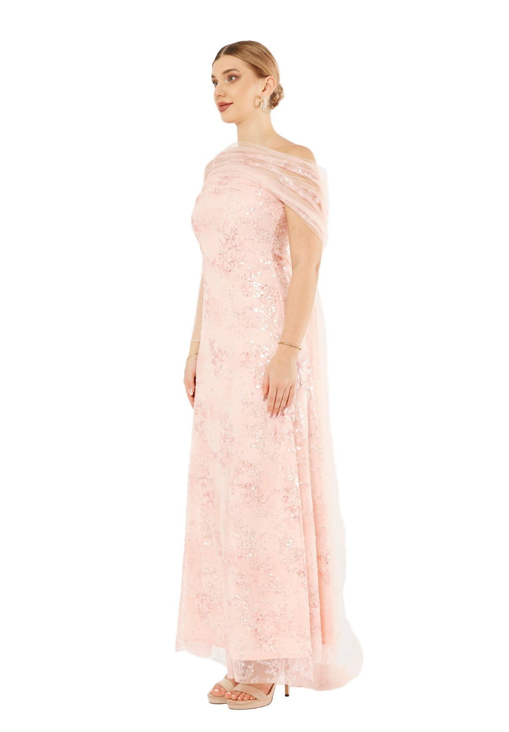 Sequin Mesh One-Shoulder Evening Gown