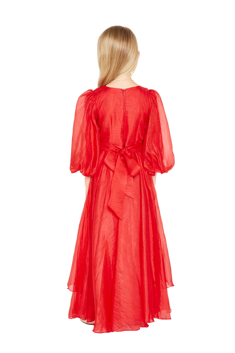Layered Ruffle Puff Sleeve Gown
