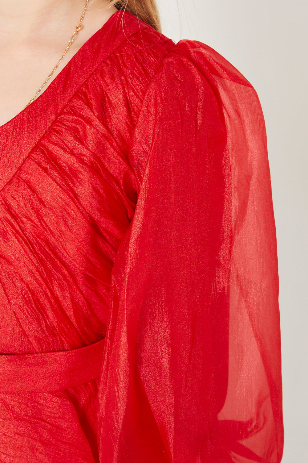 Layered Ruffle Puff Sleeve Gown