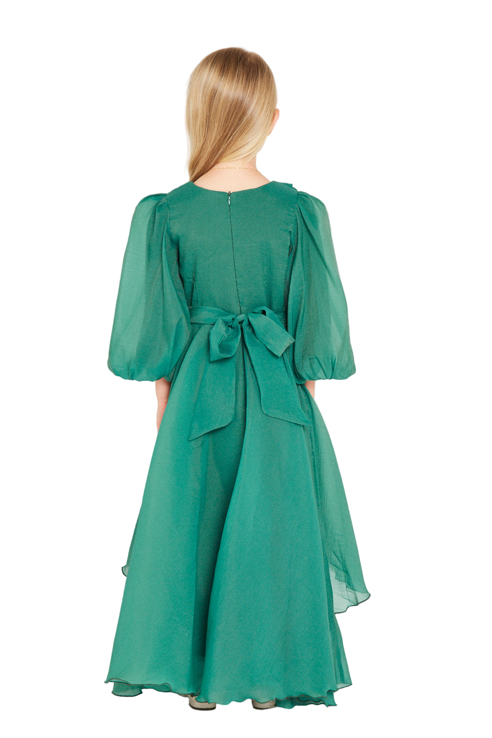 Layered Ruffle Puff Sleeve Gown