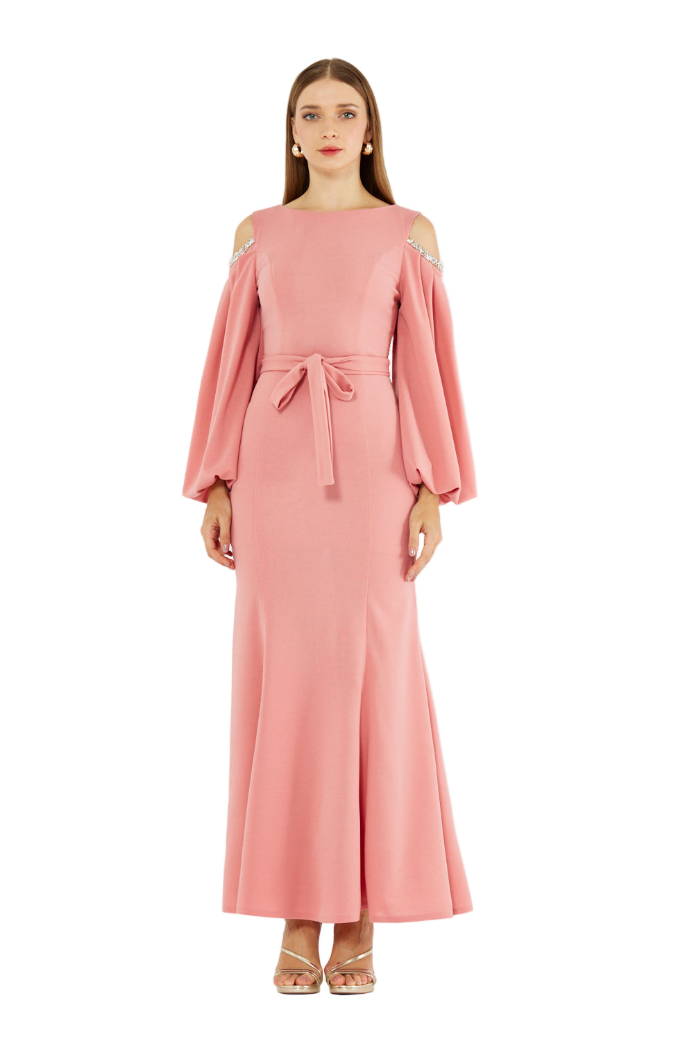 Embellished Cold-Shoulder Crepe Gown