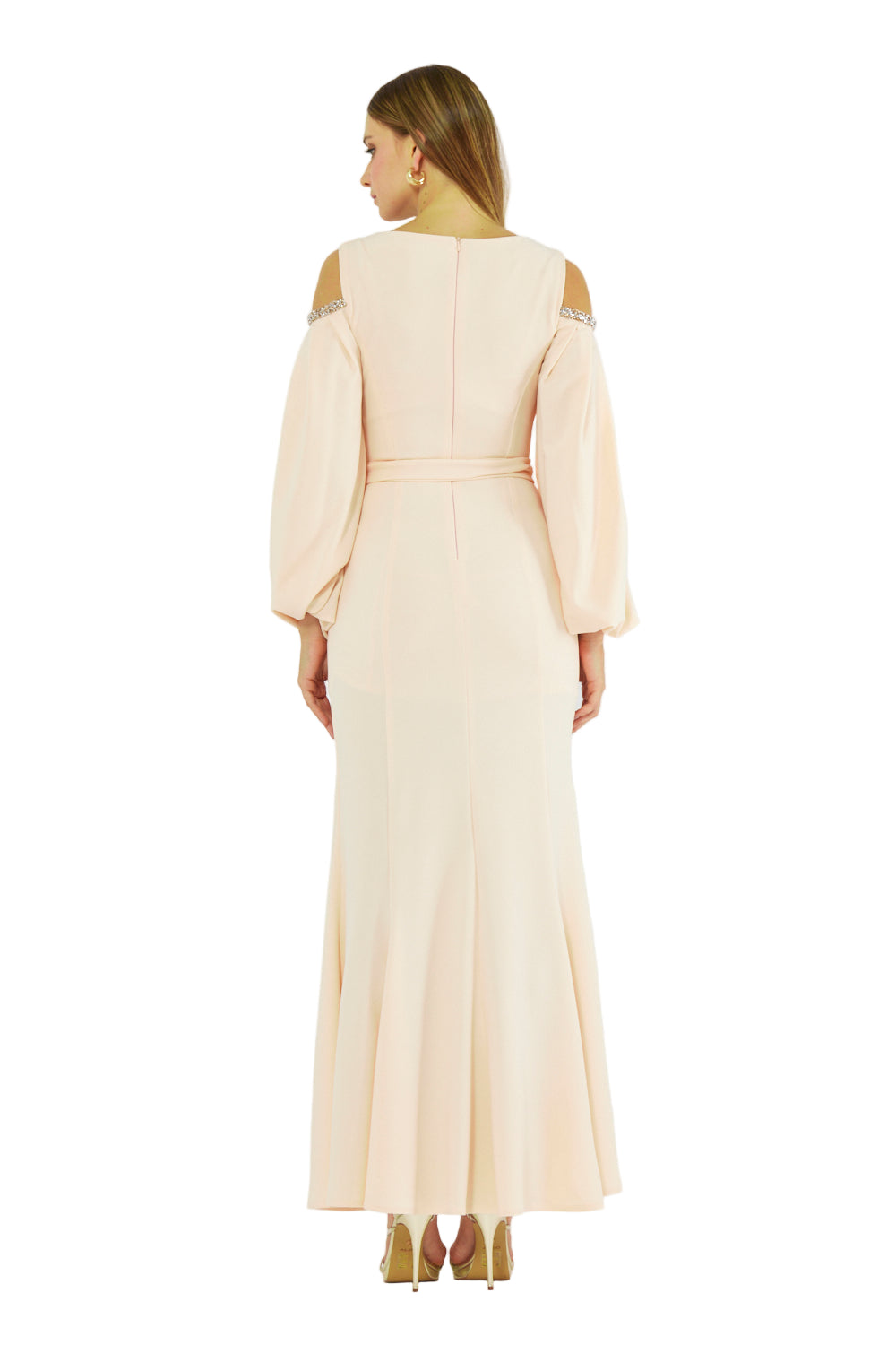 Embellished Cold-Shoulder Crepe Gown