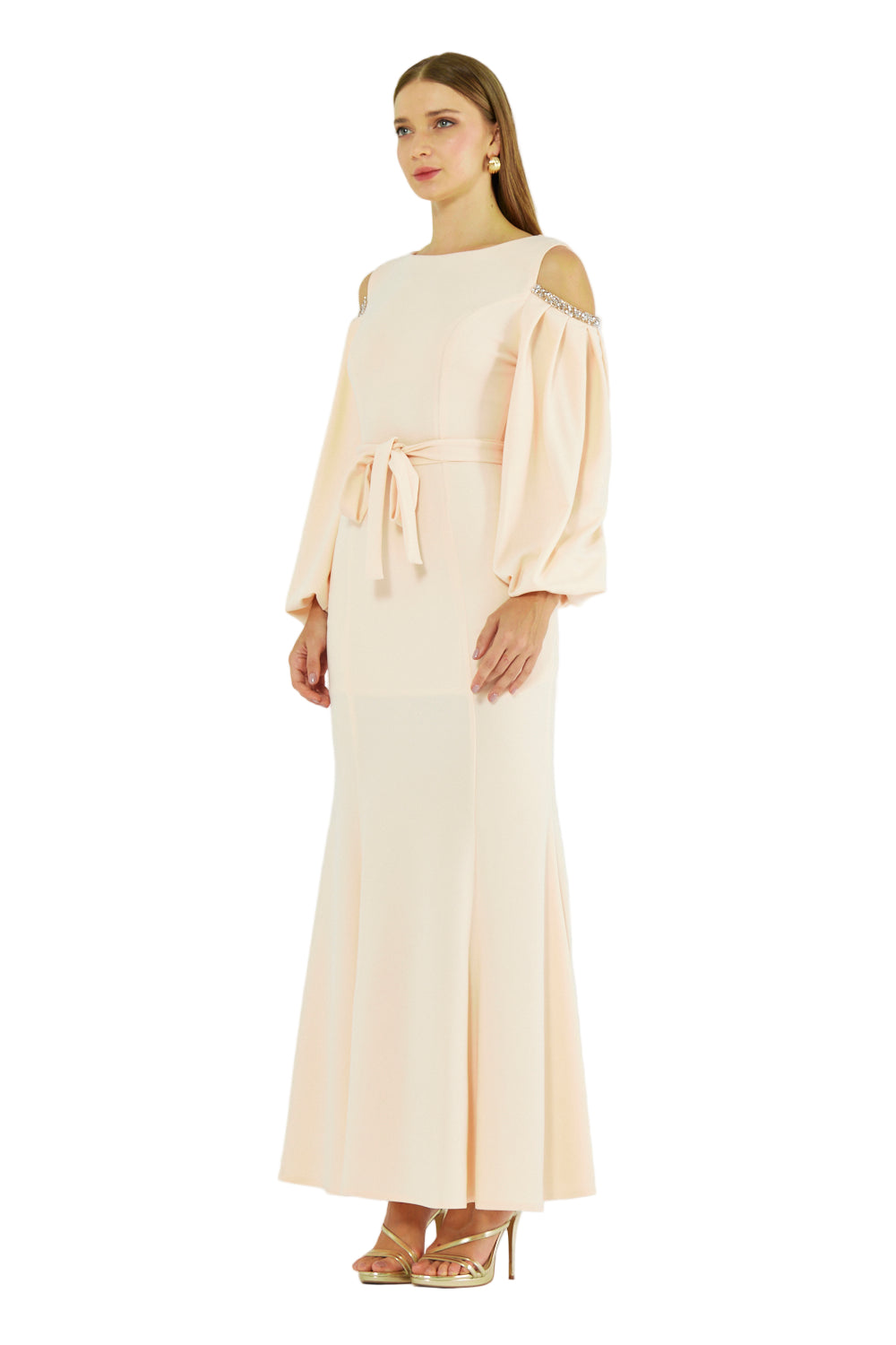 Embellished Cold-Shoulder Crepe Gown