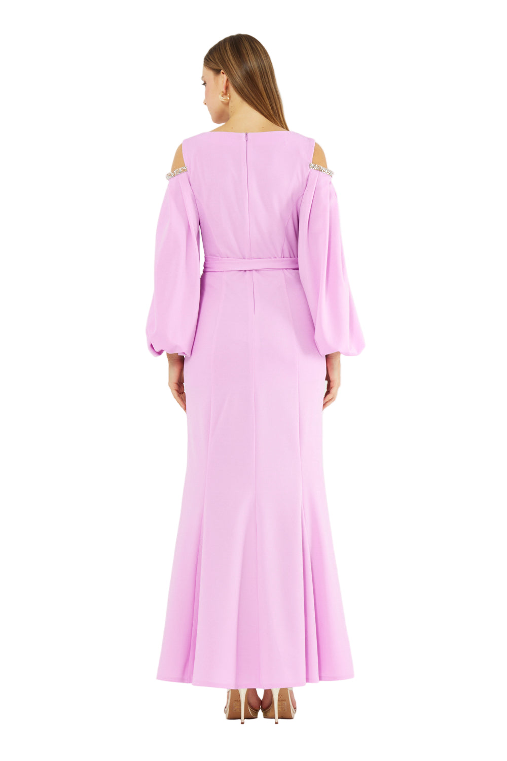 Embellished Cold-Shoulder Crepe Gown