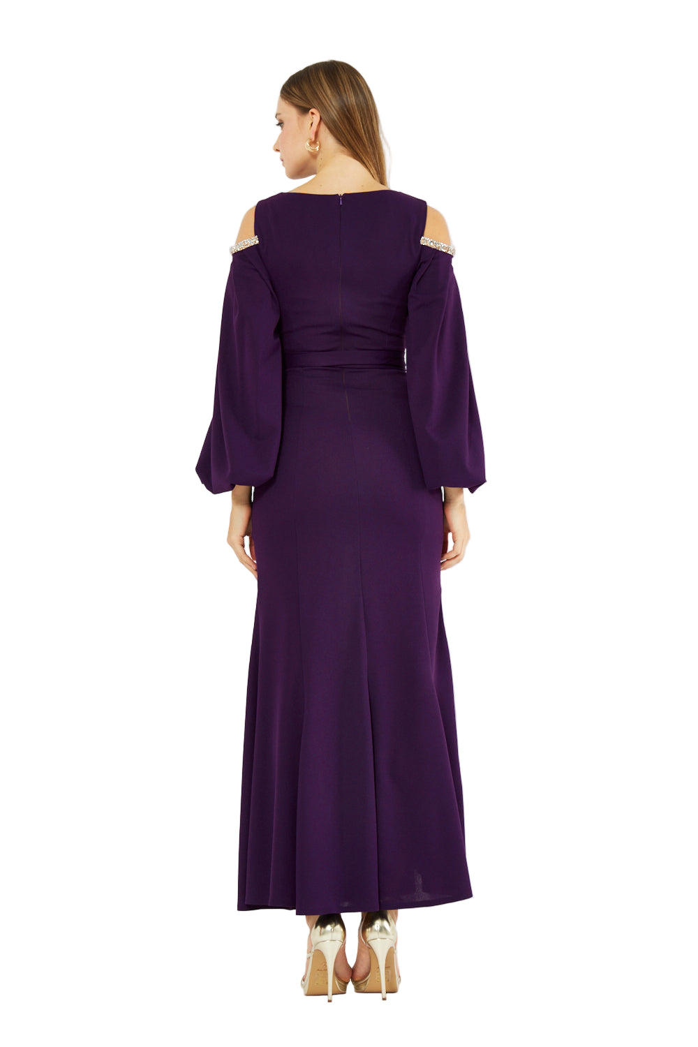 Embellished Cold-Shoulder Crepe Gown