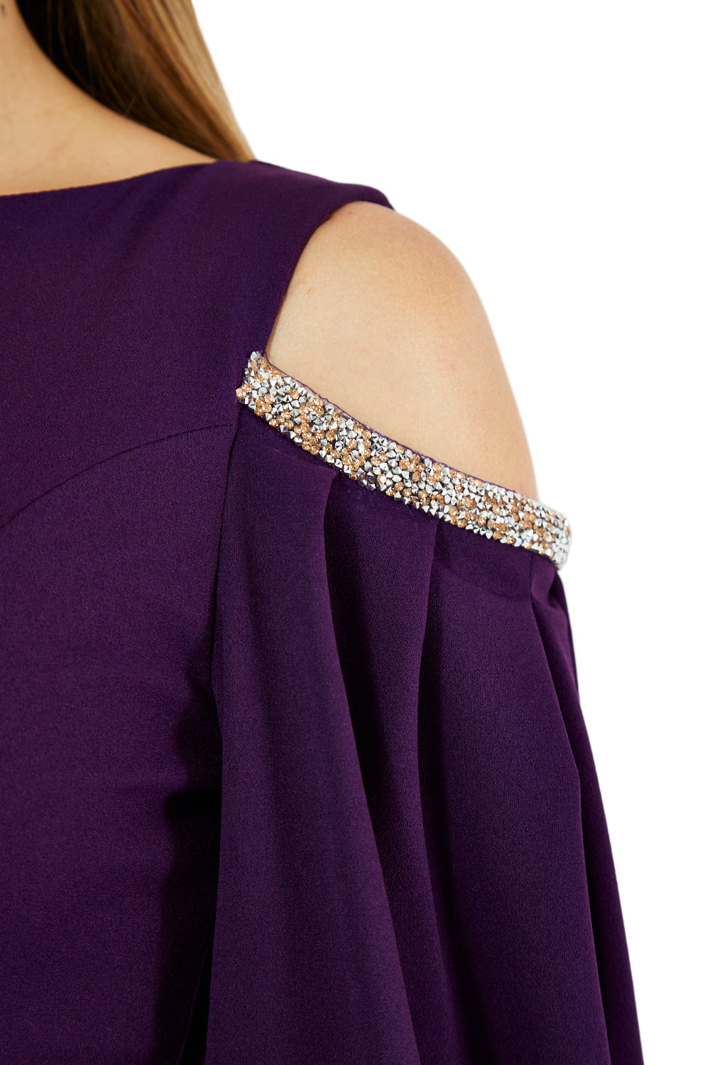 Embellished Cold-Shoulder Crepe Gown