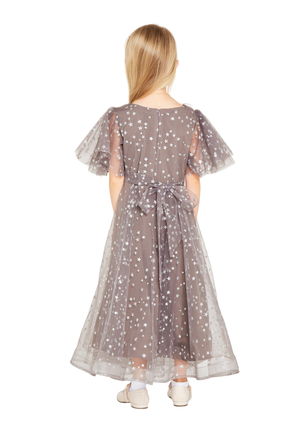 Star Embellished Flutter Sleeve Gown