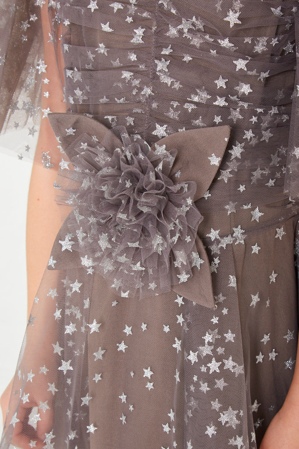 Star Embellished Flutter Sleeve Gown