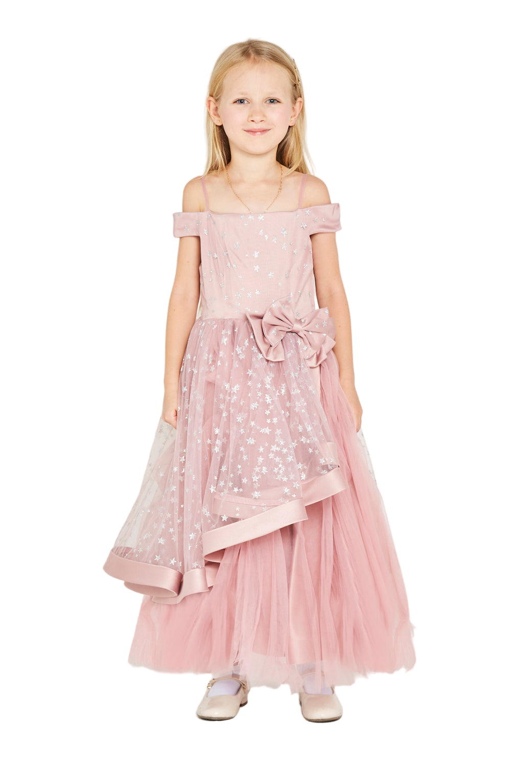 Star-Embellished Off-Shoulder Tulle Dress