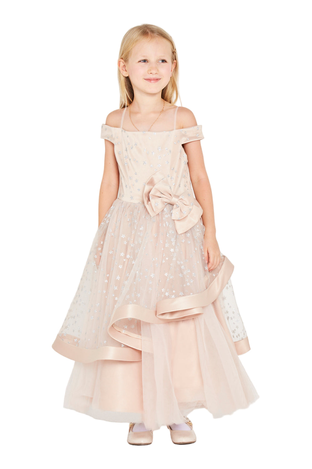 Star-Embellished Off-Shoulder Tulle Dress