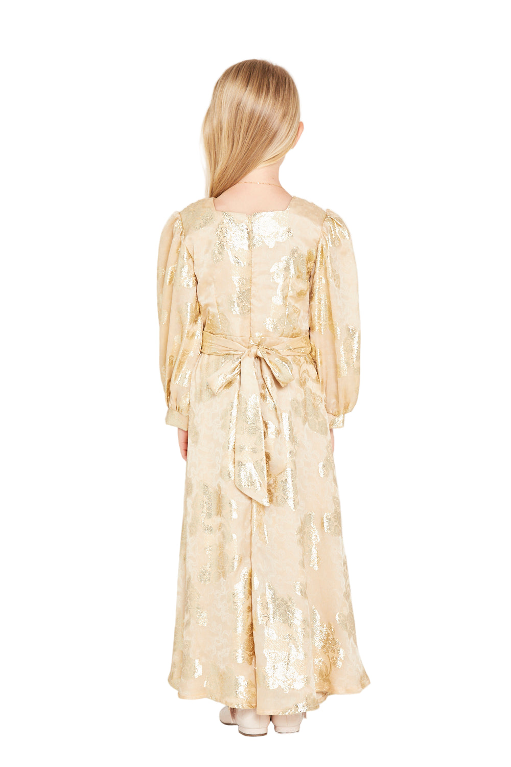 Metallic Jacquard Belted Maxi Dress