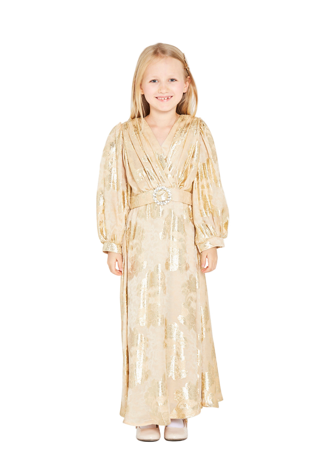 Metallic Jacquard Belted Maxi Dress