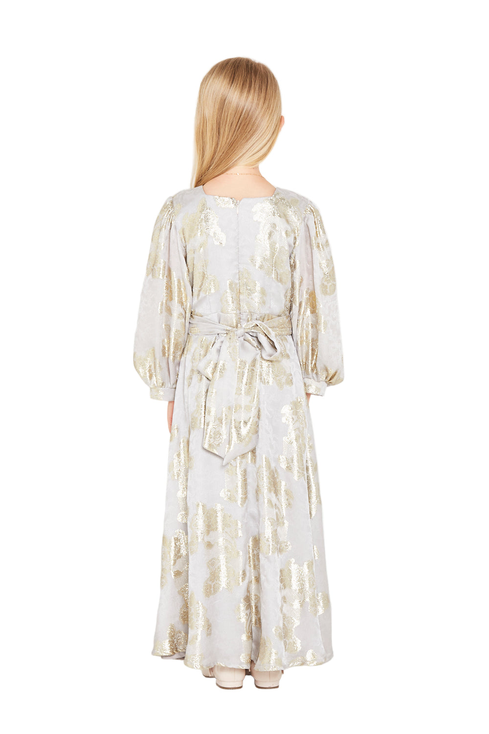 Metallic Jacquard Belted Maxi Dress