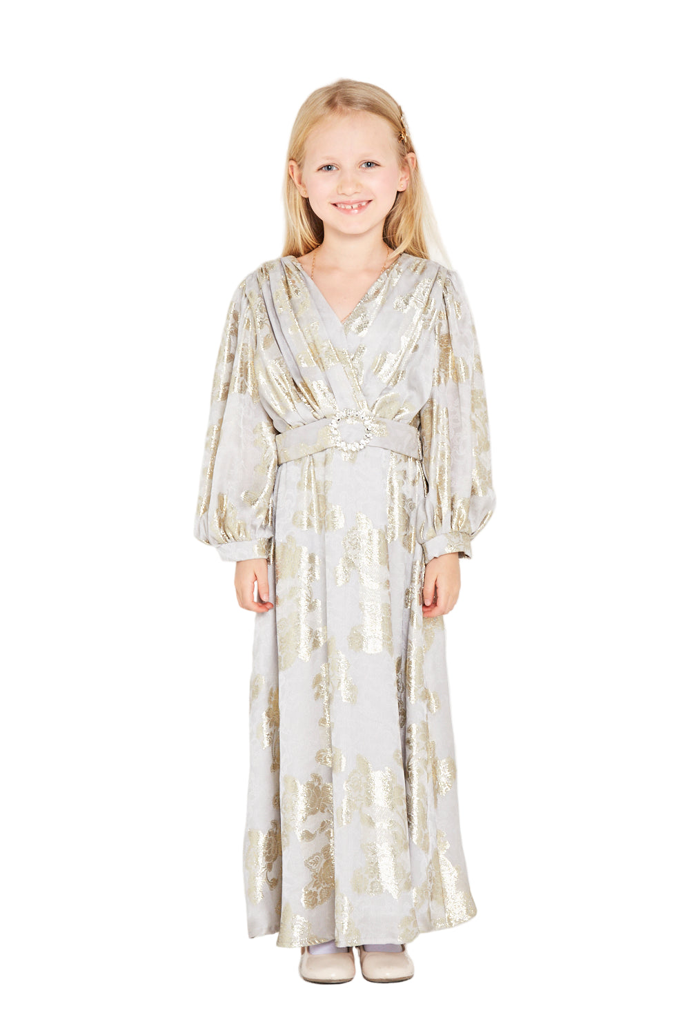 Metallic Jacquard Belted Maxi Dress
