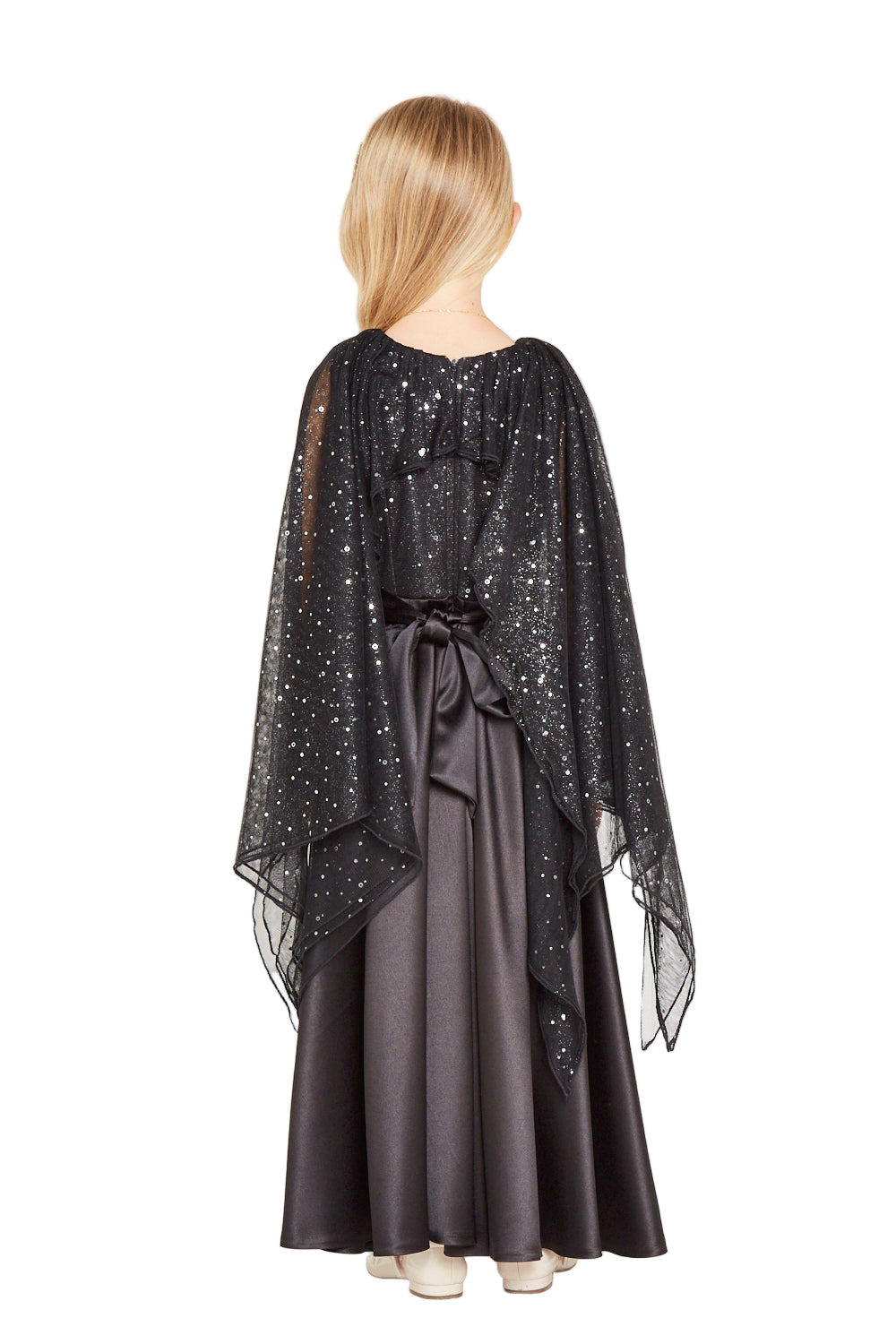 Satin Maxi Dress with Sparkle Cape Overlay