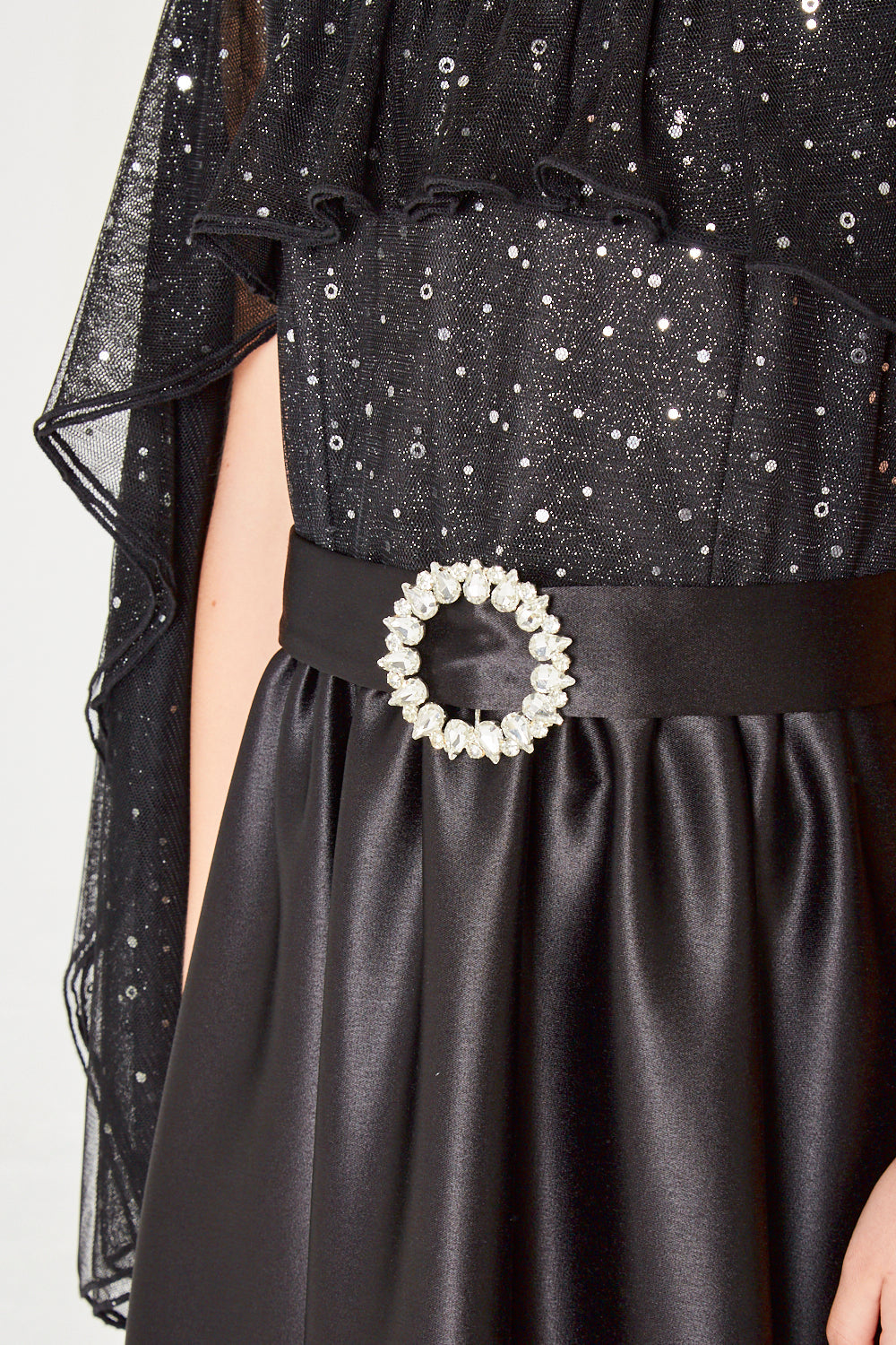 Satin Maxi Dress with Sparkle Cape Overlay