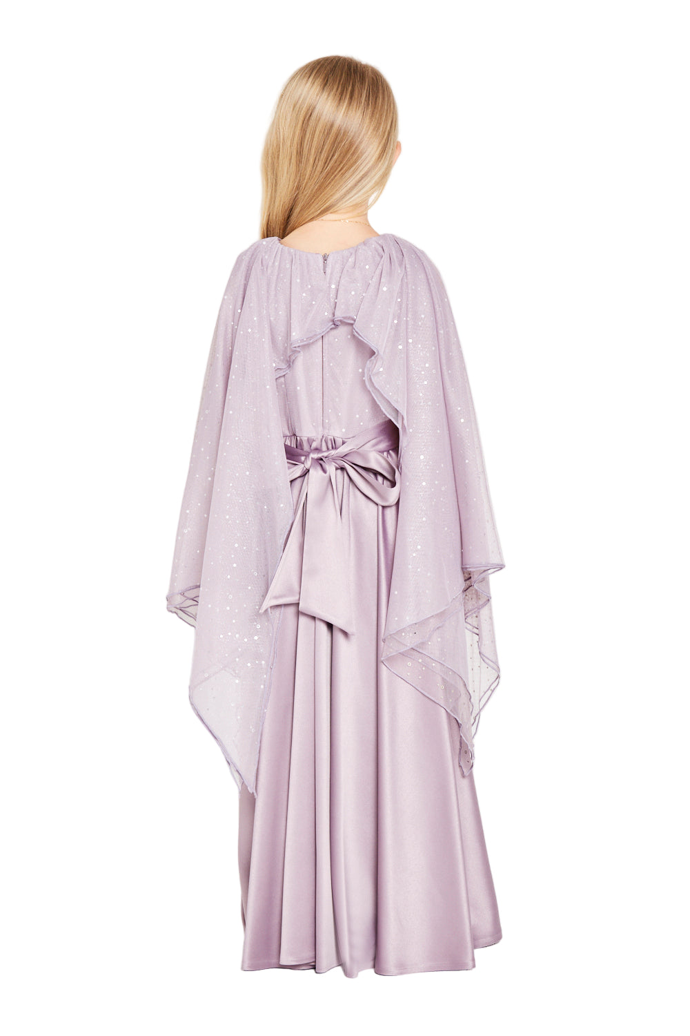 Satin Maxi Dress with Sparkle Cape Overlay