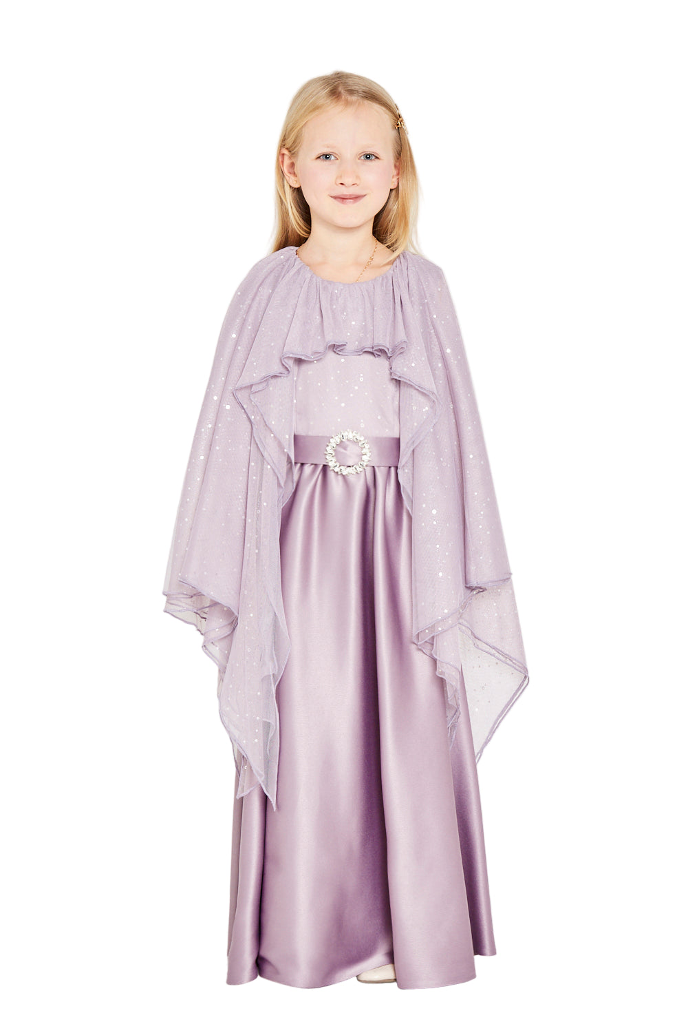 Satin Maxi Dress with Sparkle Cape Overlay