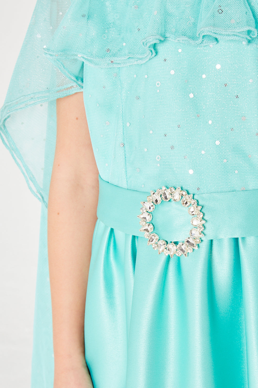 Satin Maxi Dress with Sparkle Cape Overlay