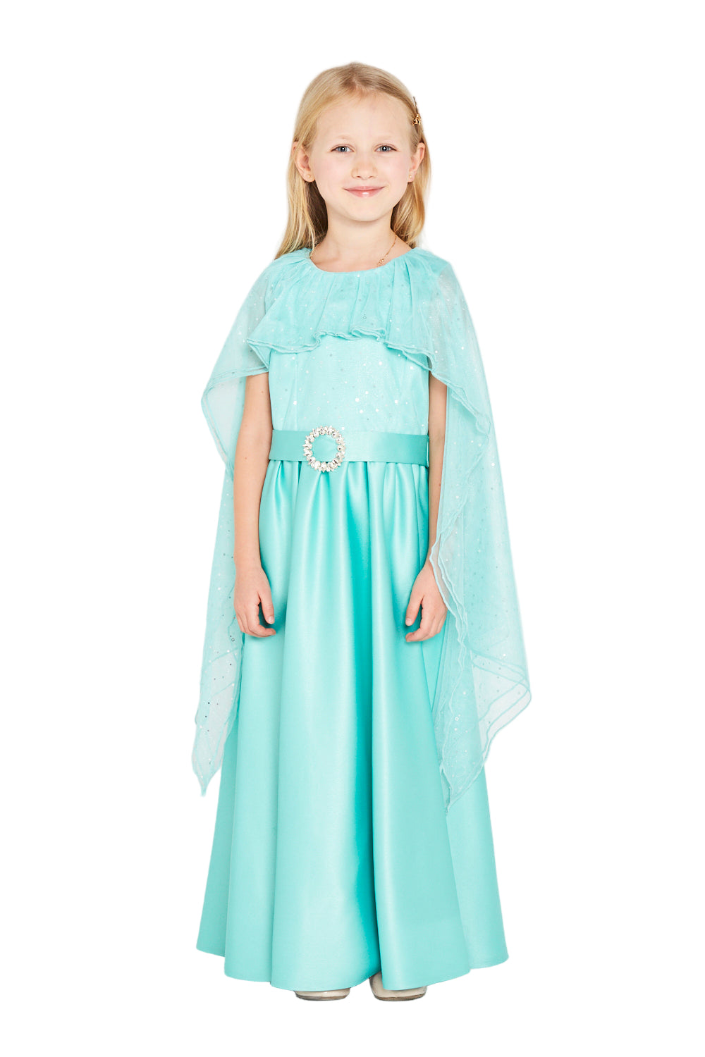 Satin Maxi Dress with Sparkle Cape Overlay