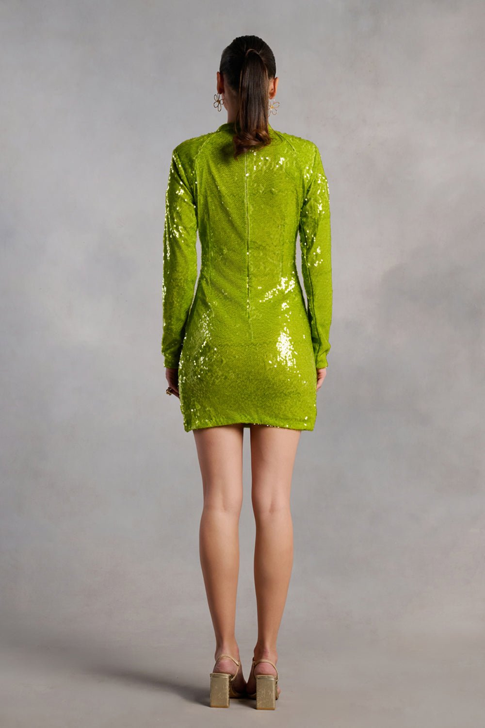 Alejandra Neon Green Sequins Dress With Belt
