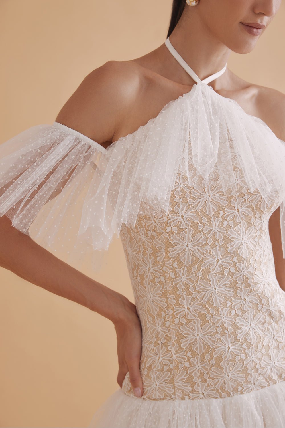 Alessandro White Lace Halter Mini Dress