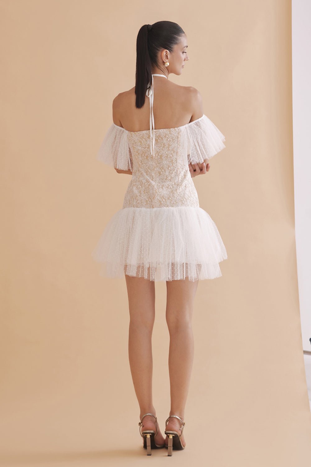 Alessandro White Lace Halter Mini Dress