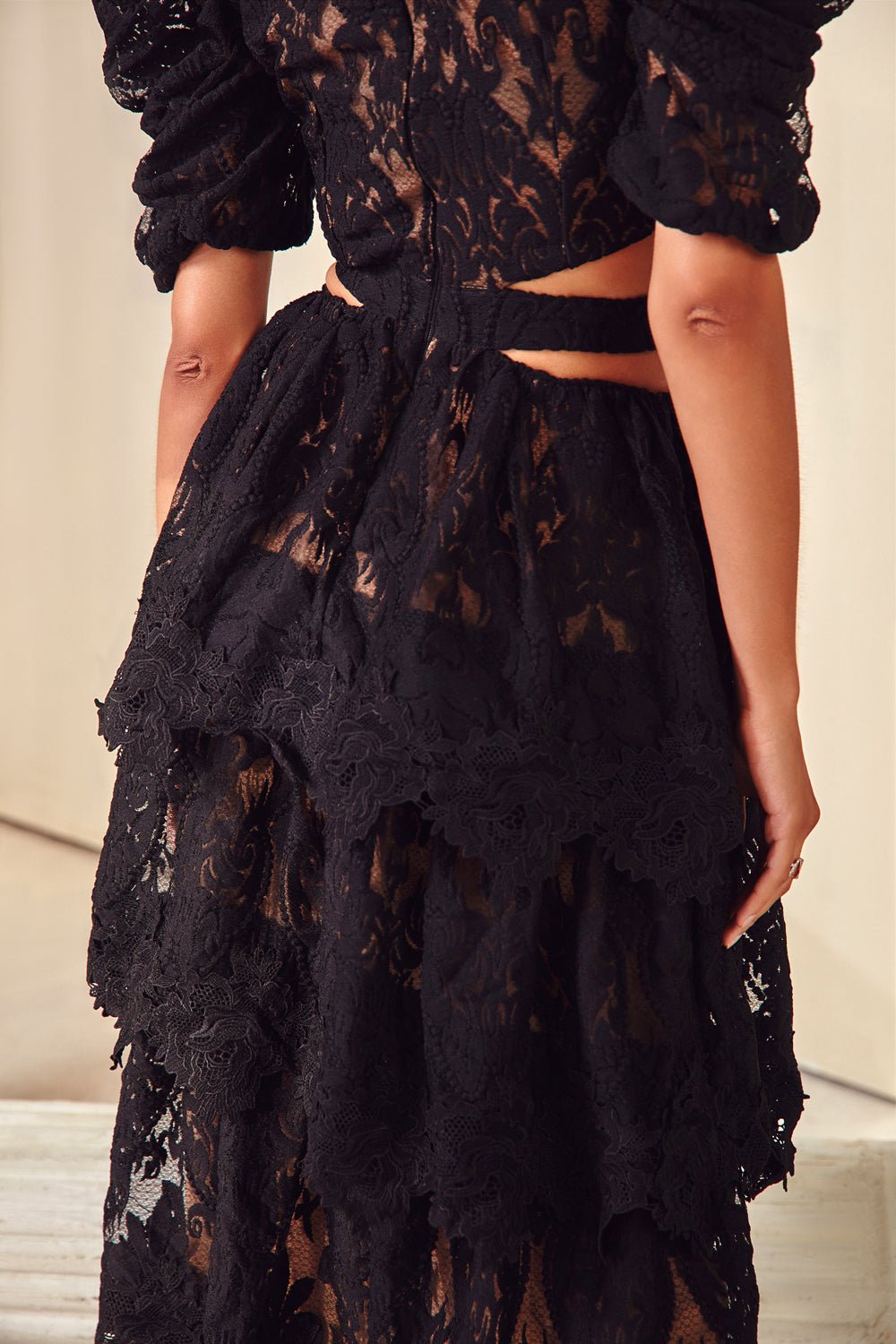 Black Textured Cut Out Midi Dress
