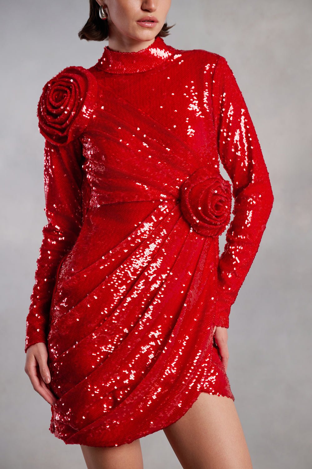Cassidy Red Sequin Draped Mini Dress
