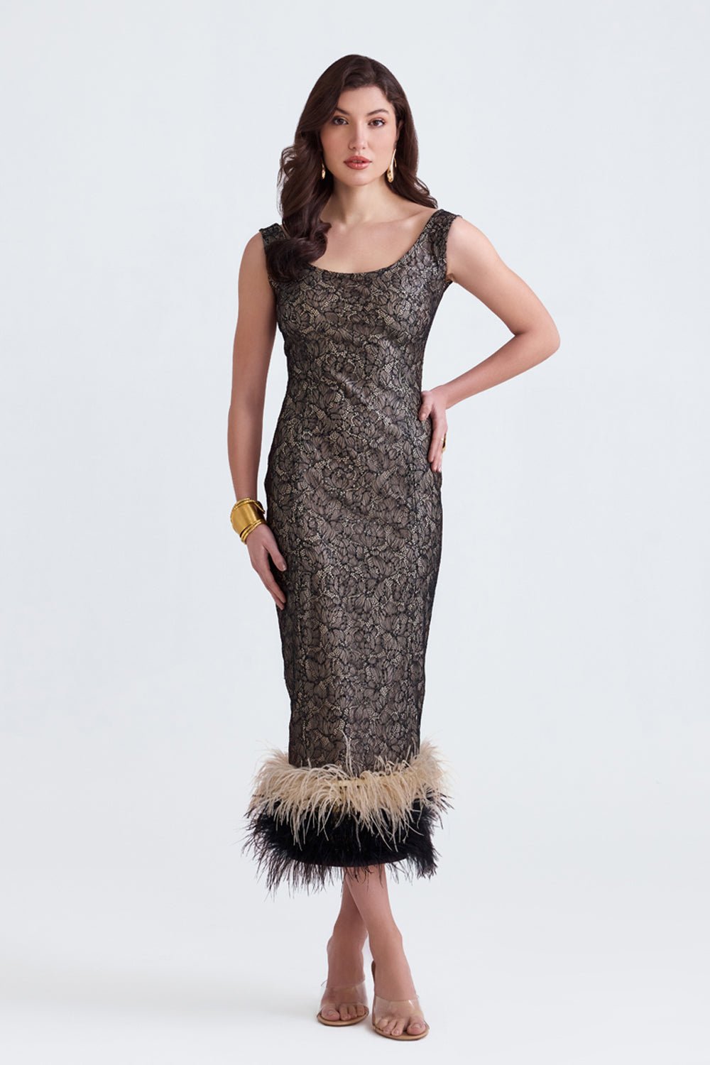 Dalia Black Lace Feather Midi