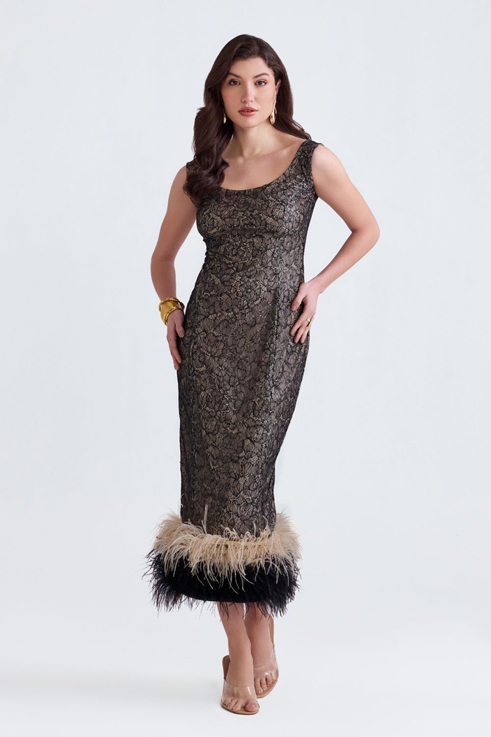 Dalia Black Lace Feather Midi