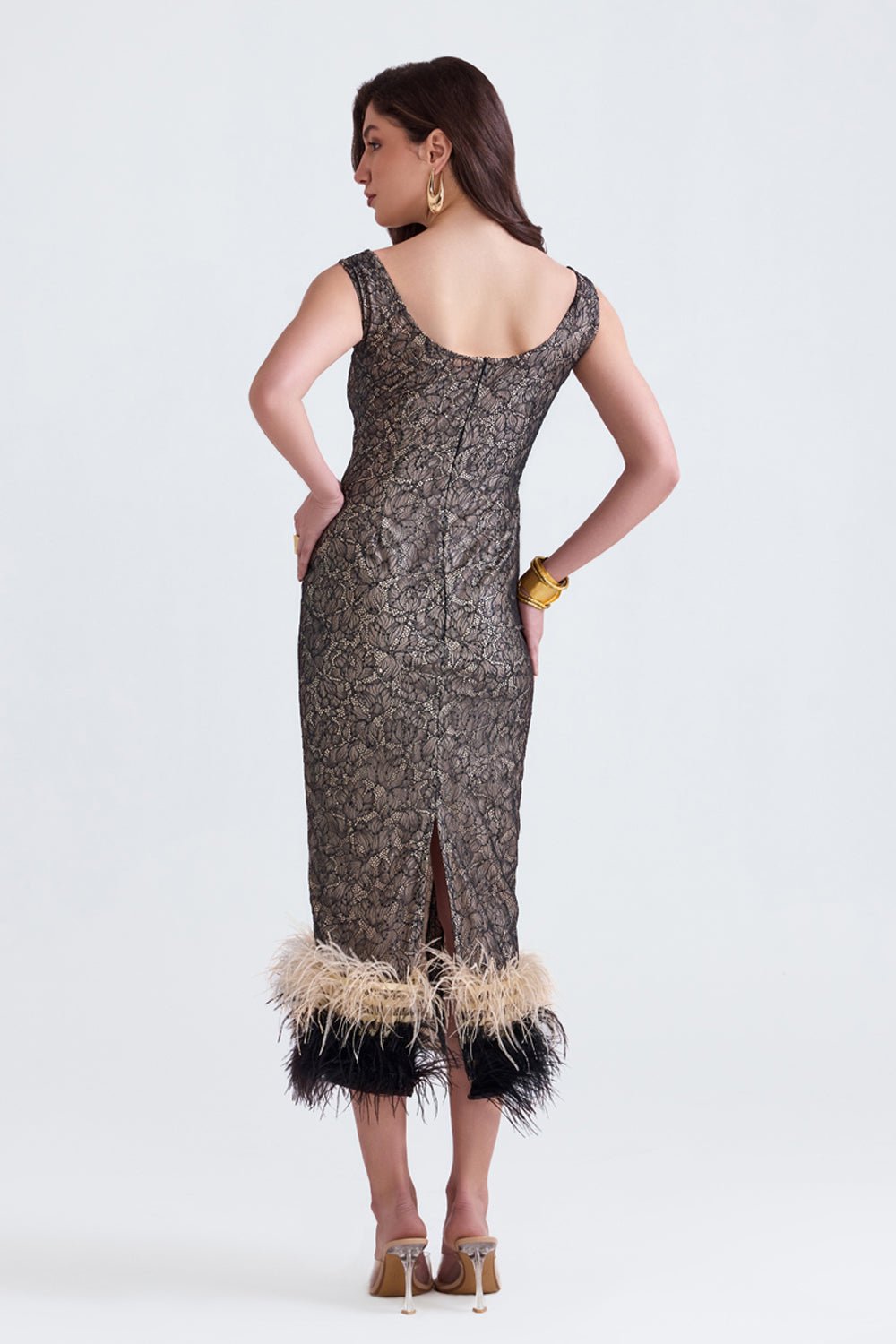 Dalia Black Lace Feather Midi