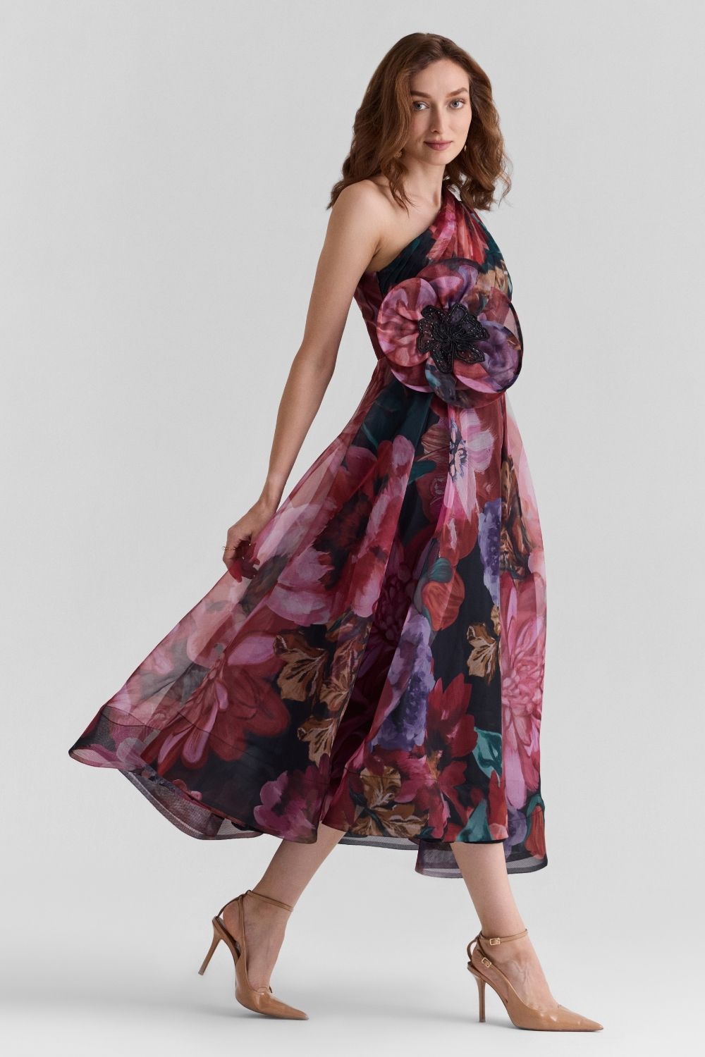 Flutter Print Organza Midi Dress