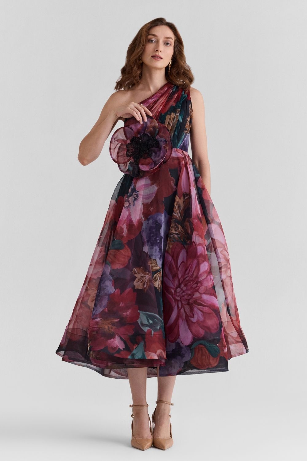 Flutter Print Organza Midi Dress