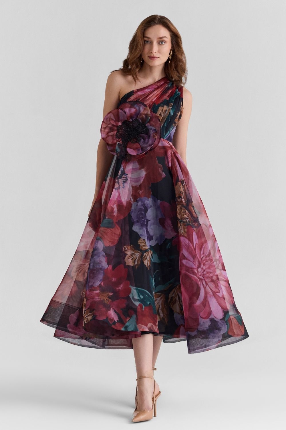 Flutter Print Organza Midi Dress