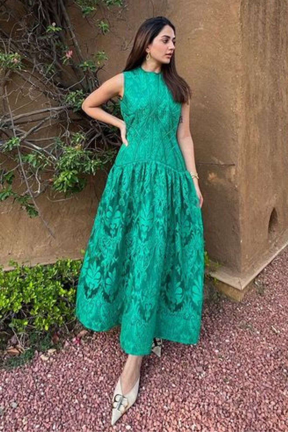 Karma Dhingra In Our Forest Green Textured Midi Dress