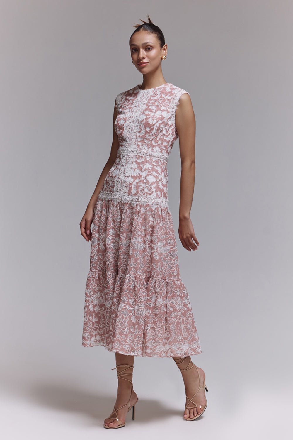 Kylie Apricot Lace Midi Dress