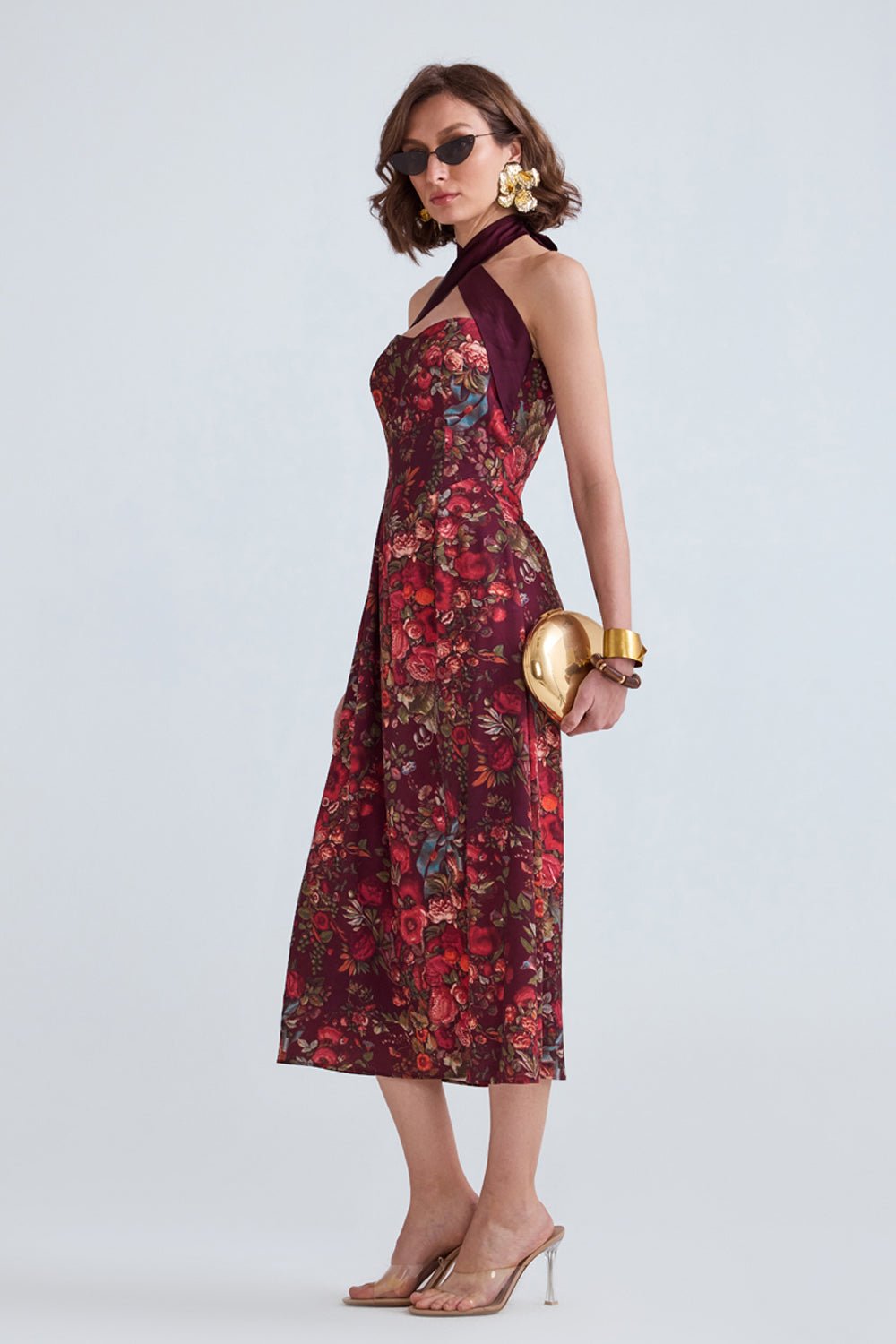 Lucy Floral Halter Neck Midi Dress