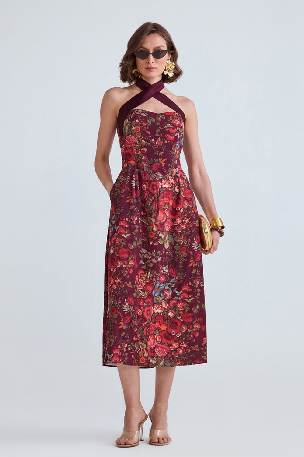 Lucy Floral Halter Neck Midi Dress