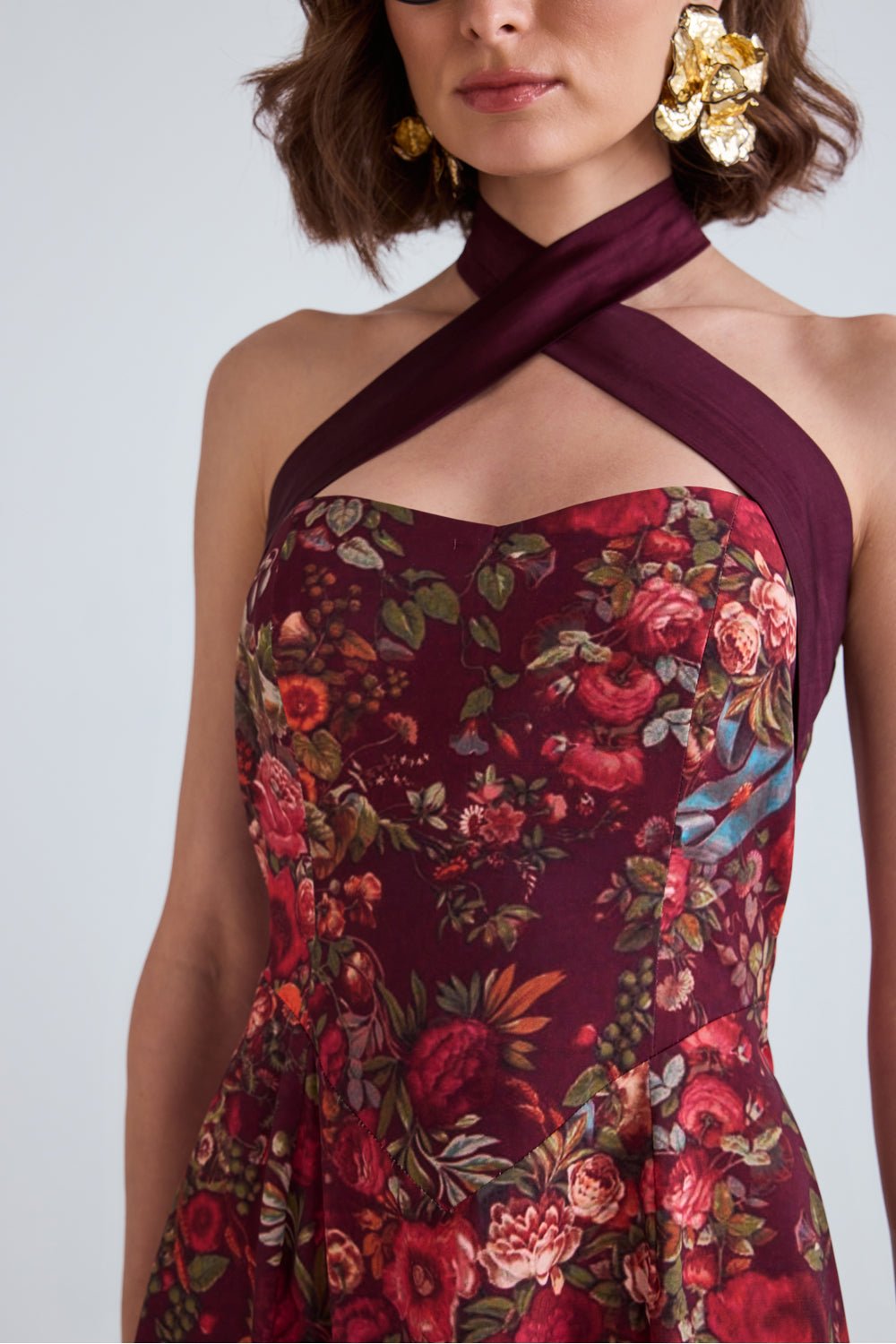 Lucy Floral Halter Neck Midi Dress