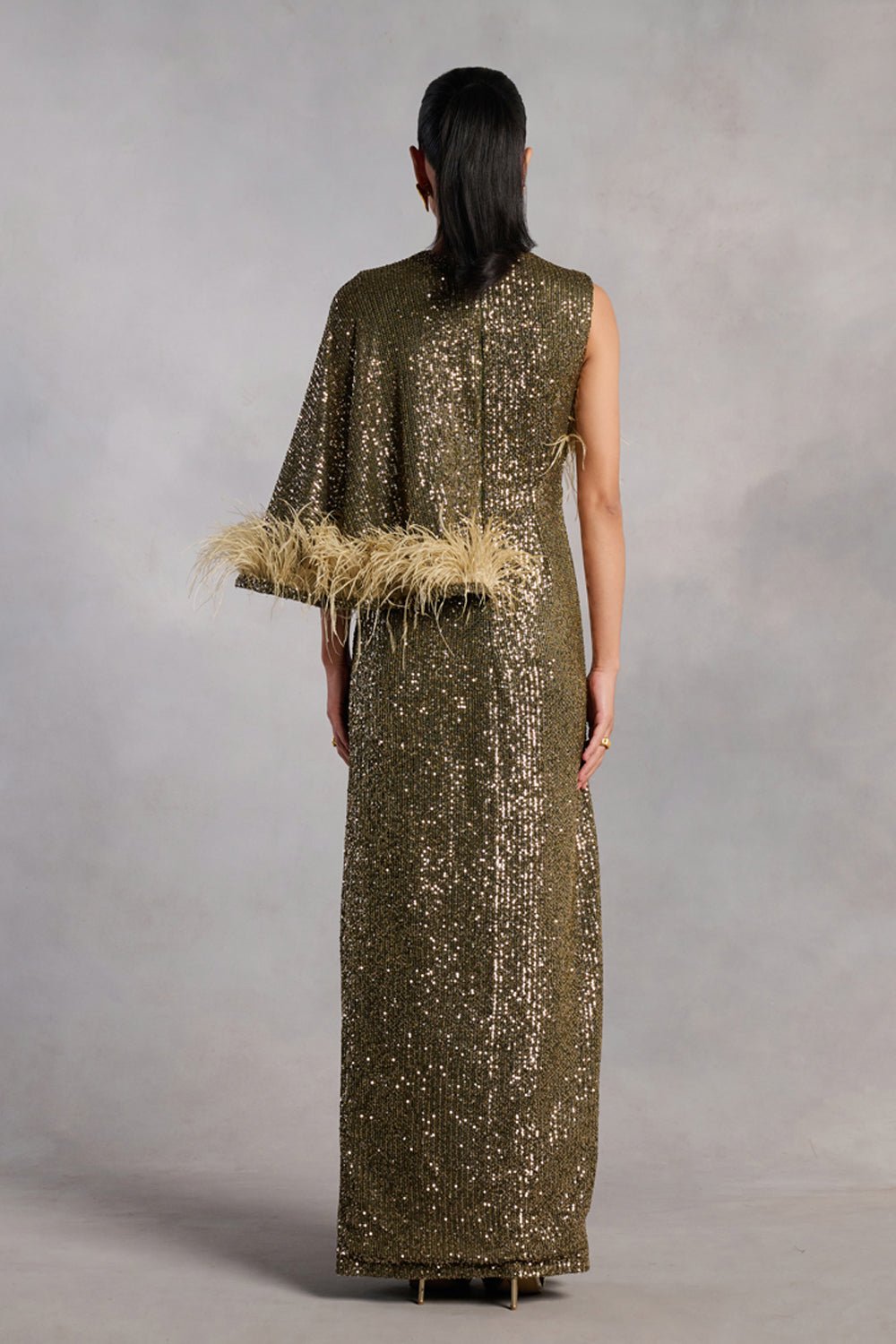 Madison Olive Green Sequin Feather Dress