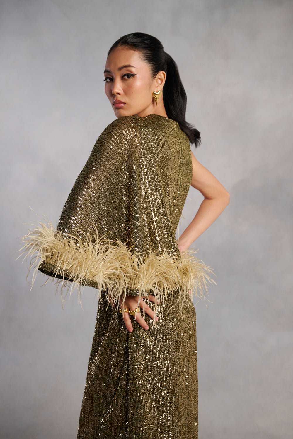 Madison Olive Green Sequin Feather Dress