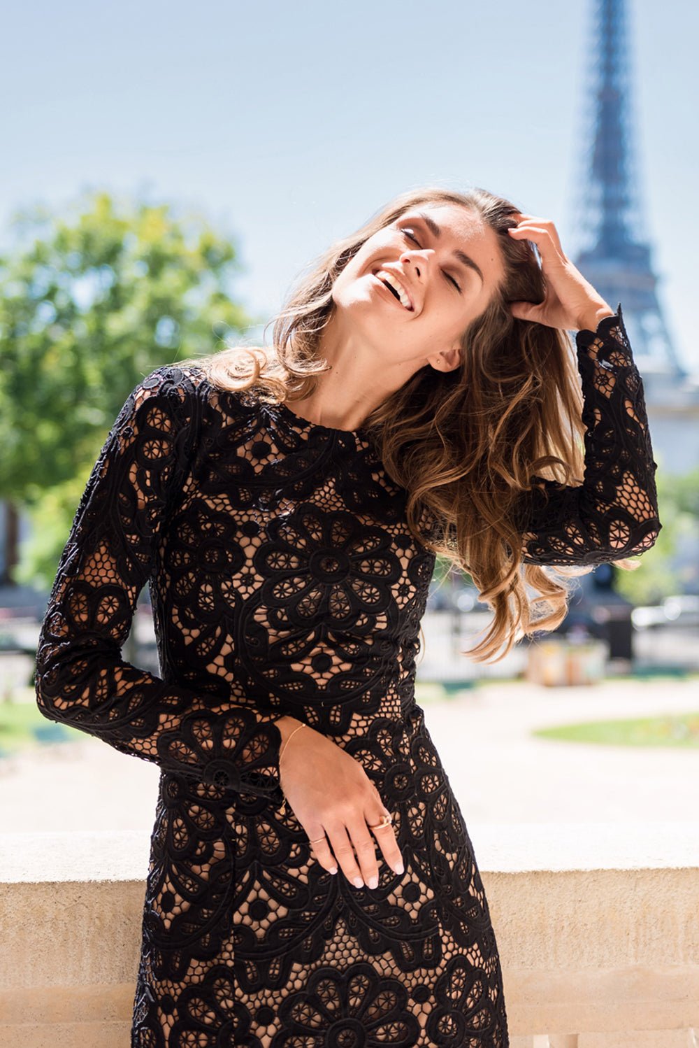 Noir And Beige Lace Midi Dress
