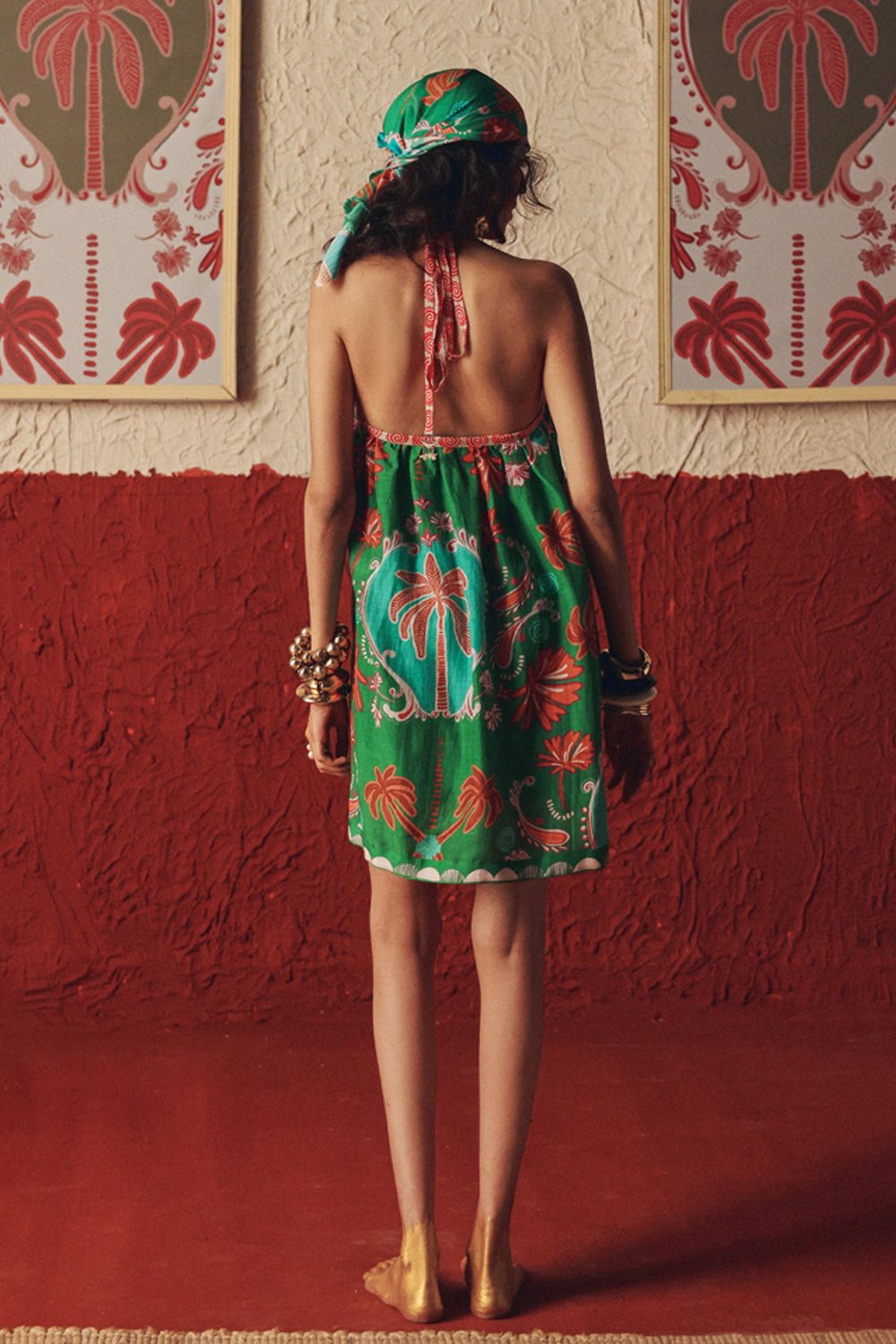 Nomad Bloom Halter Flared Mini Dress