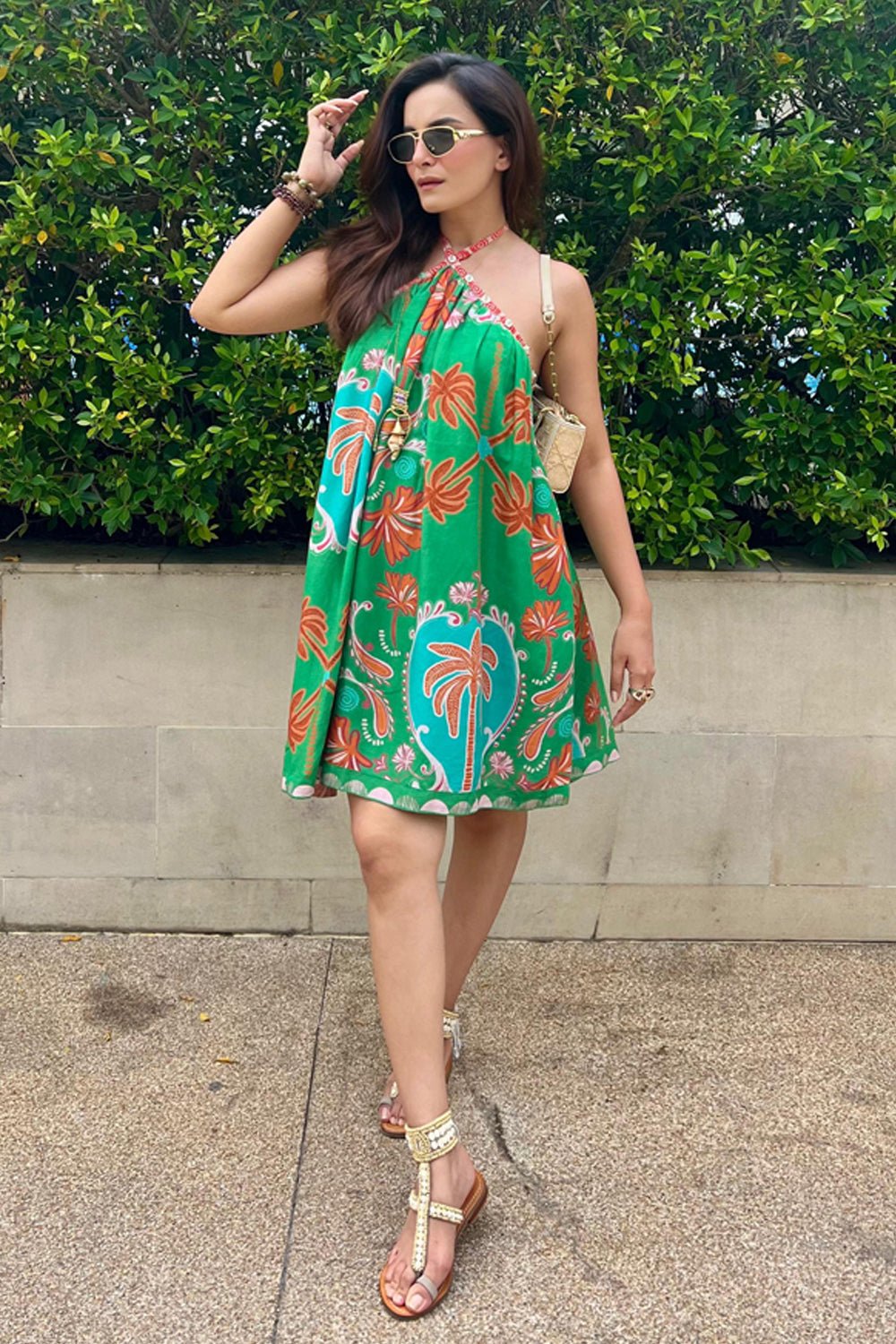 Nomad Bloom Halter Flared Mini Dress