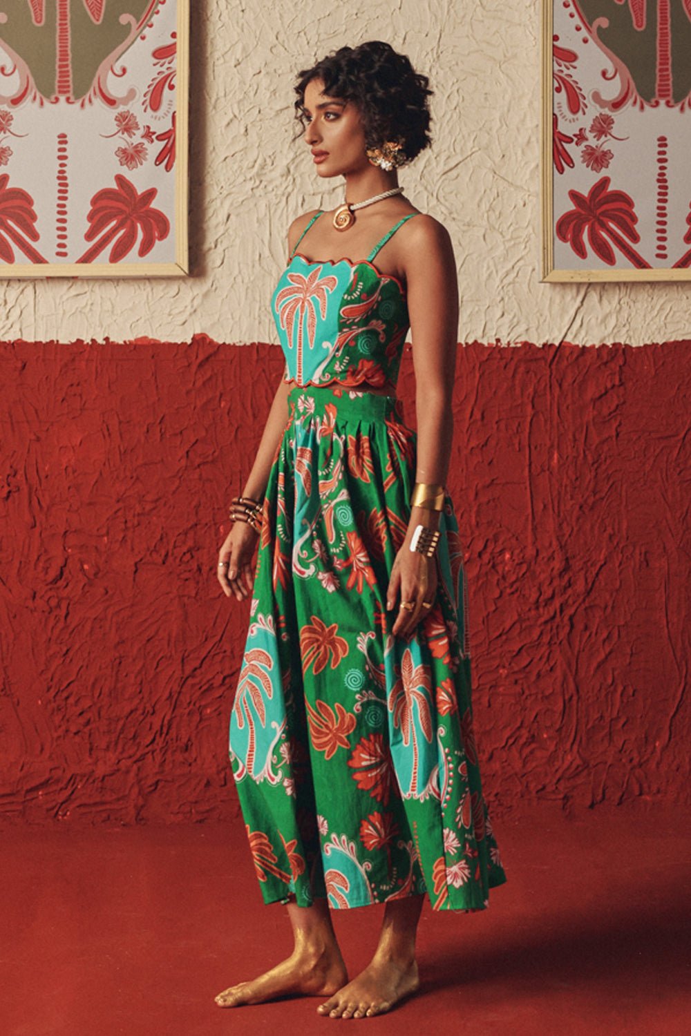 Nomad Bloom Scalloped Midi Dress