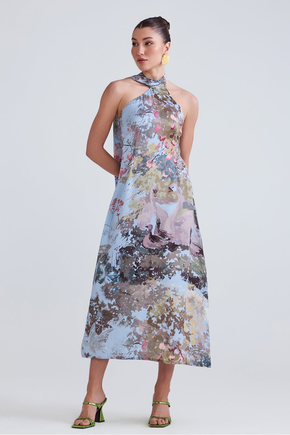 Swan Blue Satin Midi Dress