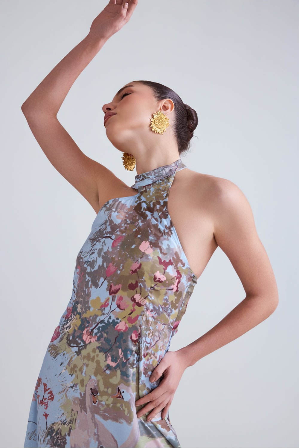 Swan Blue Satin Midi Dress